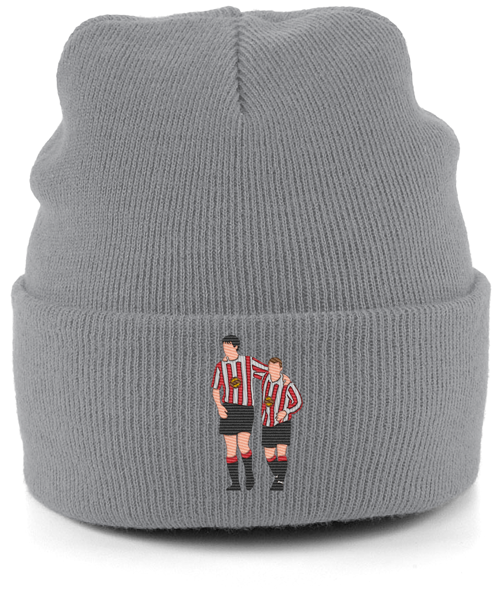 Niall Quinn and Kevin Phillips embroidered Sunderland beanie in Antique Grey, Legends in Thread