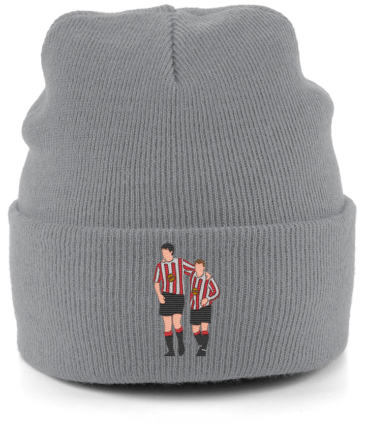 Niall Quinn and Kevin Phillips embroidered Sunderland beanie in Antique Grey, Legends in Thread