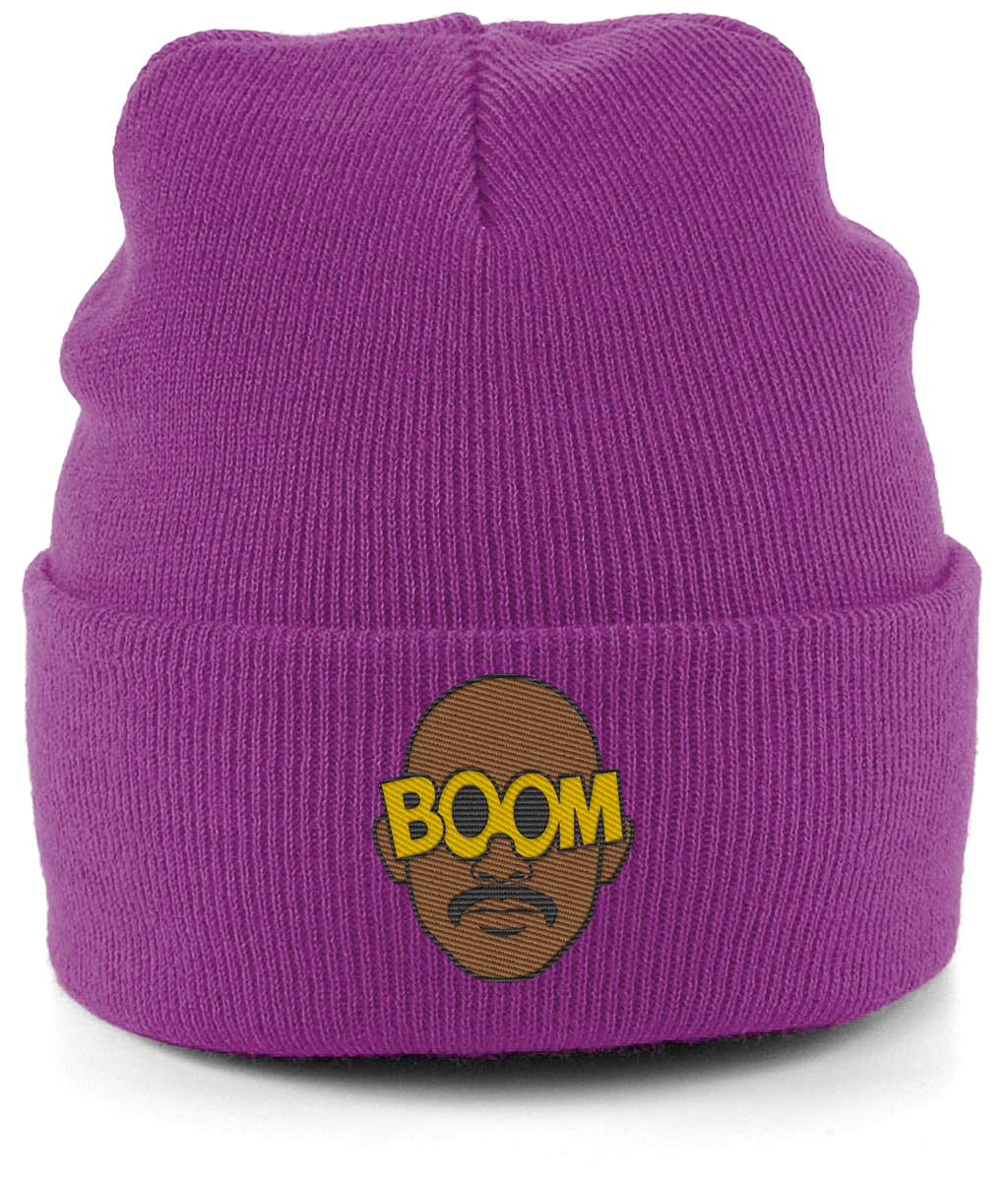 Mateta Boom Glasses embroidered Crystal Palace beanie in Magenta, Legends in Thread