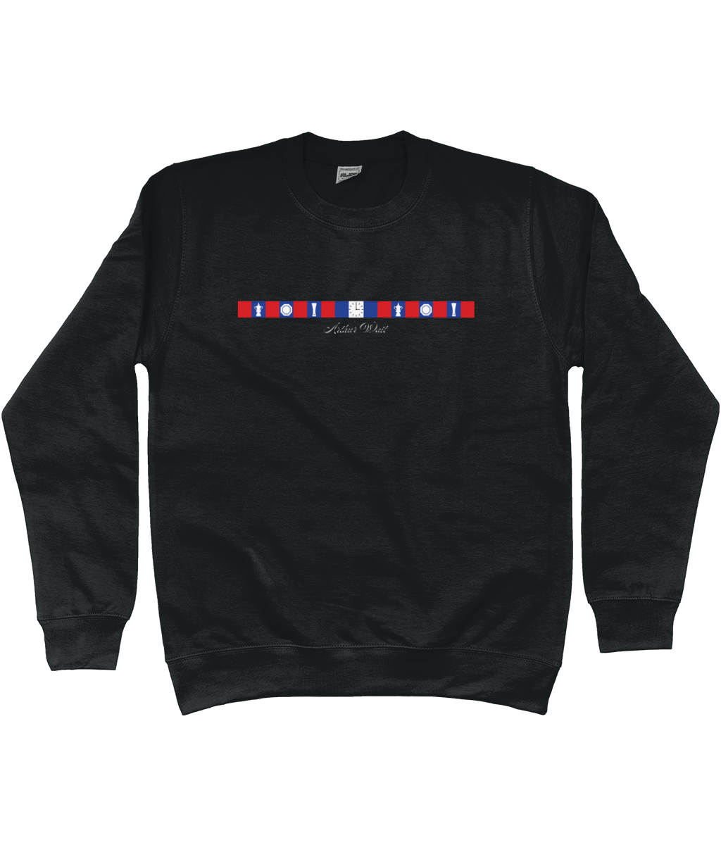 Arthur Wait Fascia Inspired printed Crystal Palace sweatshirt in Jet Black, Legends in Thread