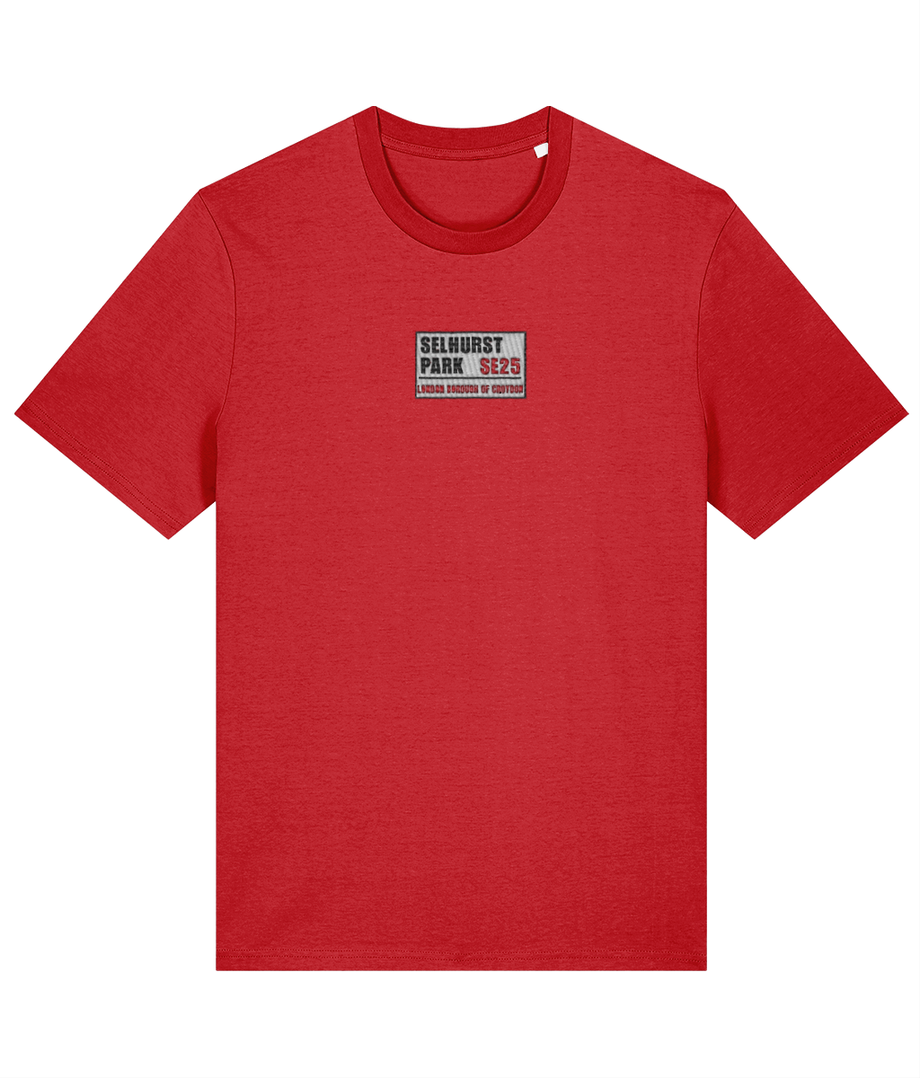 Selhurst Park SE25 Badge embroidered Crystal Palace cotton tee, Legends in Thread