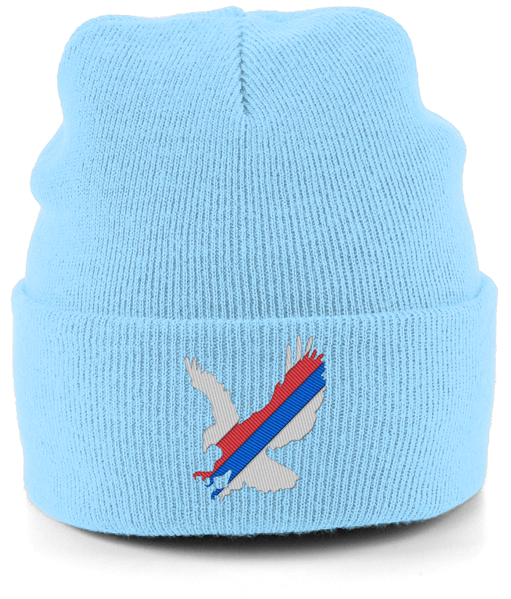 White Eagle Sash embroidered Crystal Palace beanie in Sky, Legends in Thread