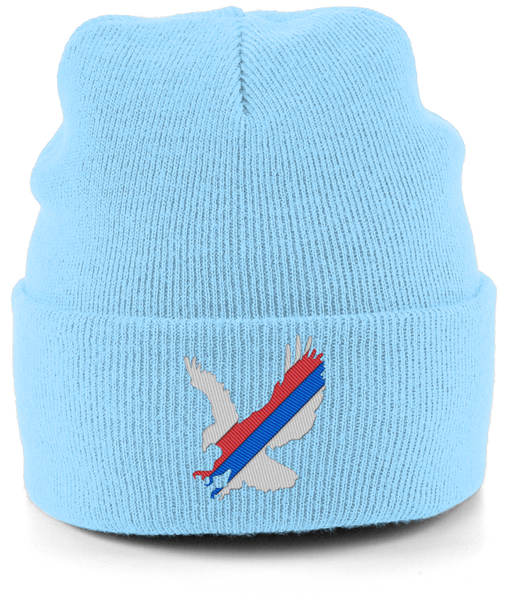 White Eagle Sash embroidered Crystal Palace beanie in Sky, Legends in Thread