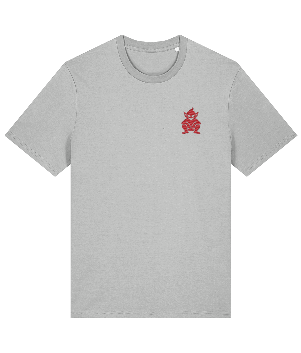 Lincoln Imp embroidered Lincoln City cotton tee in Heather Grey, Legends in Thread