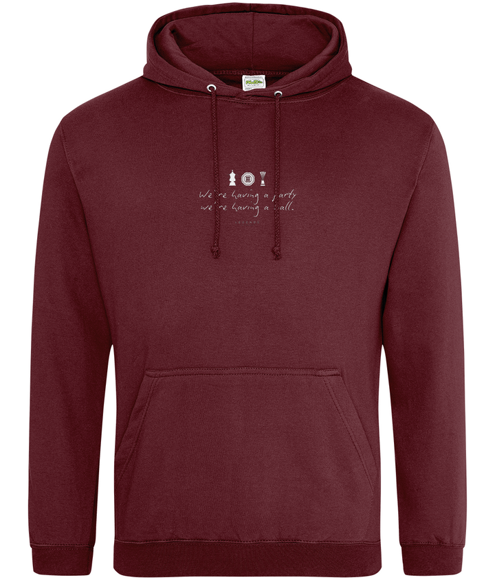 We're Having a Party, We're Having a Ball printed Crystal Palace hoodie in Burgundy, Legends in Thread