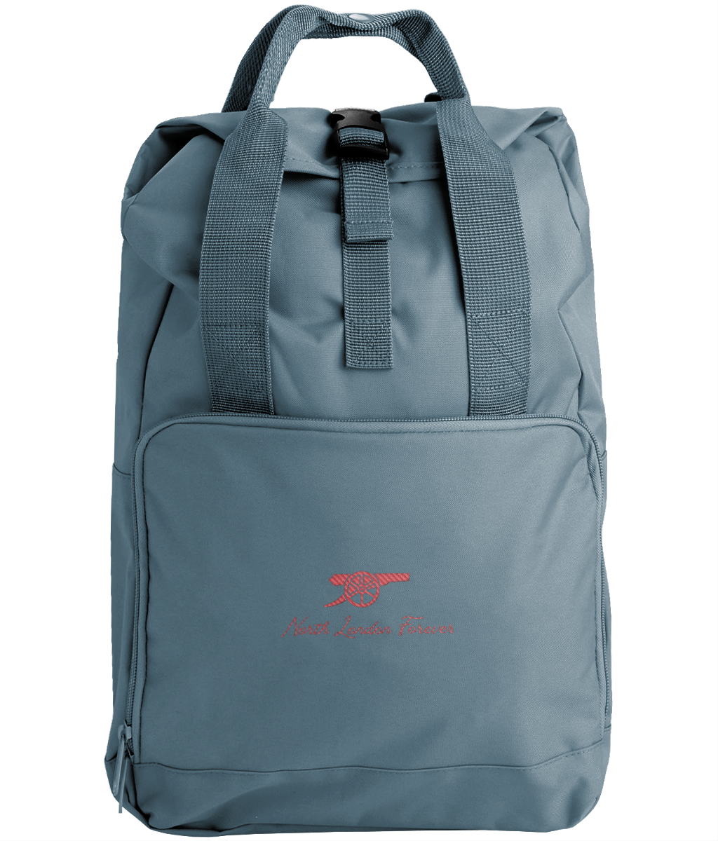 North London Forever embroidered Arsenal roll-top backpack in Airforce Blue, Legends in Thread
