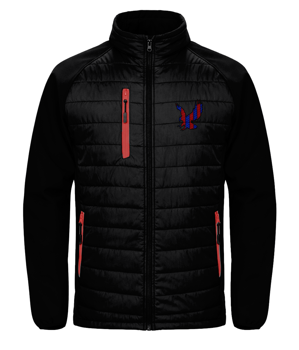 Red and Blue Striped Eagle embroidered Crystal Palace softshell jacket in Black/Red, Legends in Thread