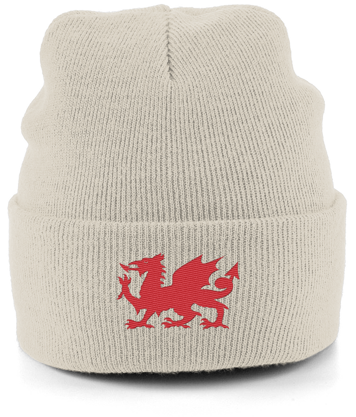 Wrexham Welsh Dragon embroidered Wrexham beanie in Almond, Legends in Thread