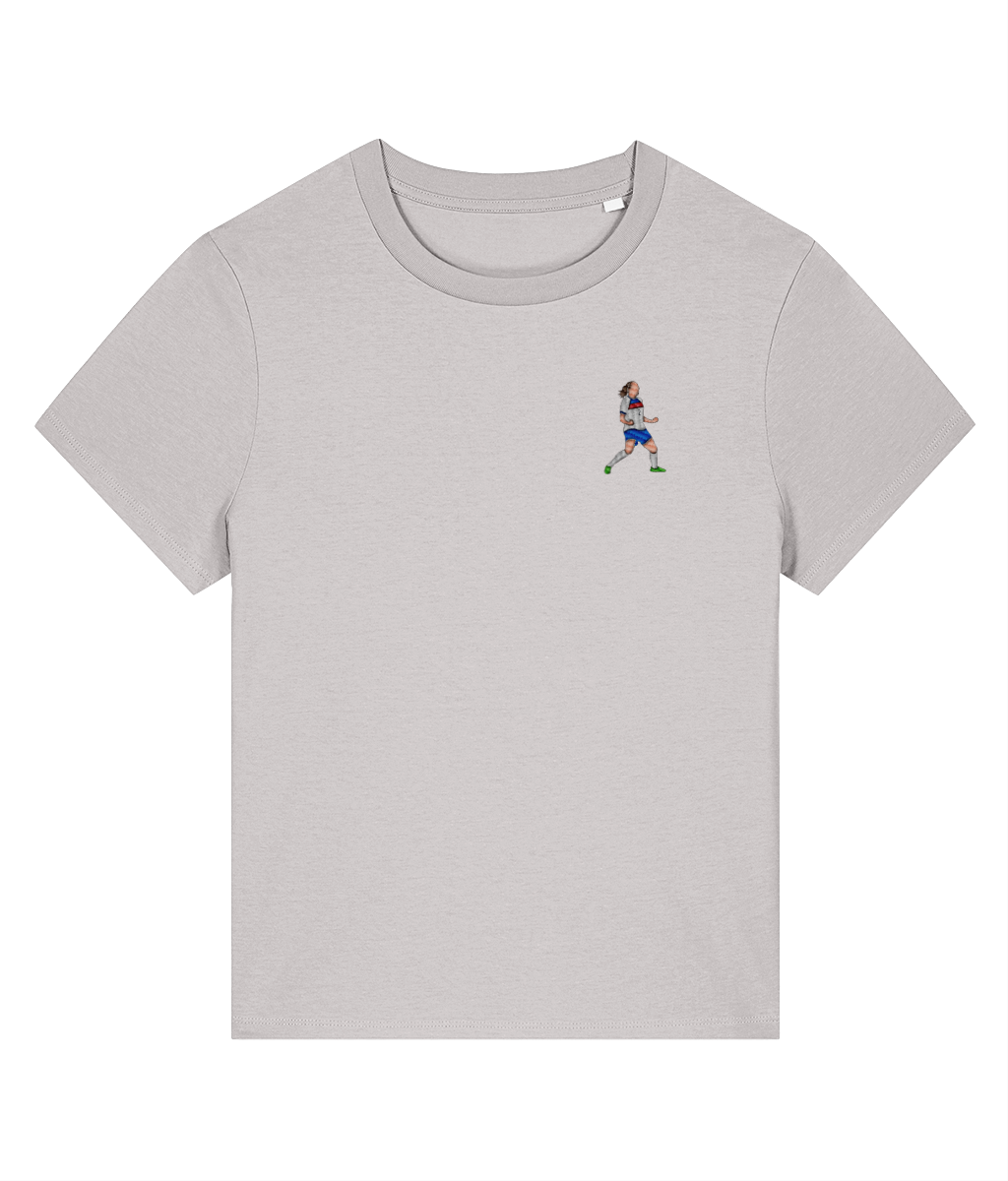 Ladies Lucy Bronze Celebration embroidered England Lionesses ladies fit t-shirt in Cool Heather Grey, Legends in Thread