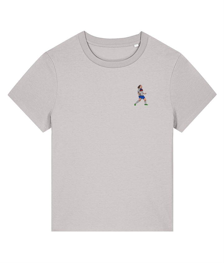 Ladies Lucy Bronze Celebration embroidered England Lionesses ladies fit t-shirt in Cool Heather Grey, Legends in Thread