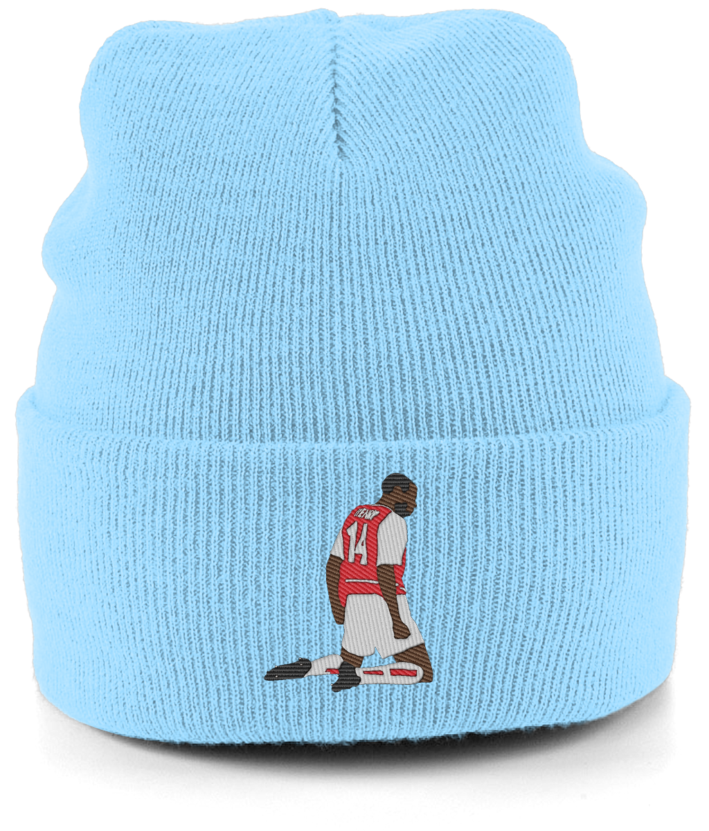 Thierry Henry Knee Slide embroidered Arsenal beanie in Sky, Legends in Thread