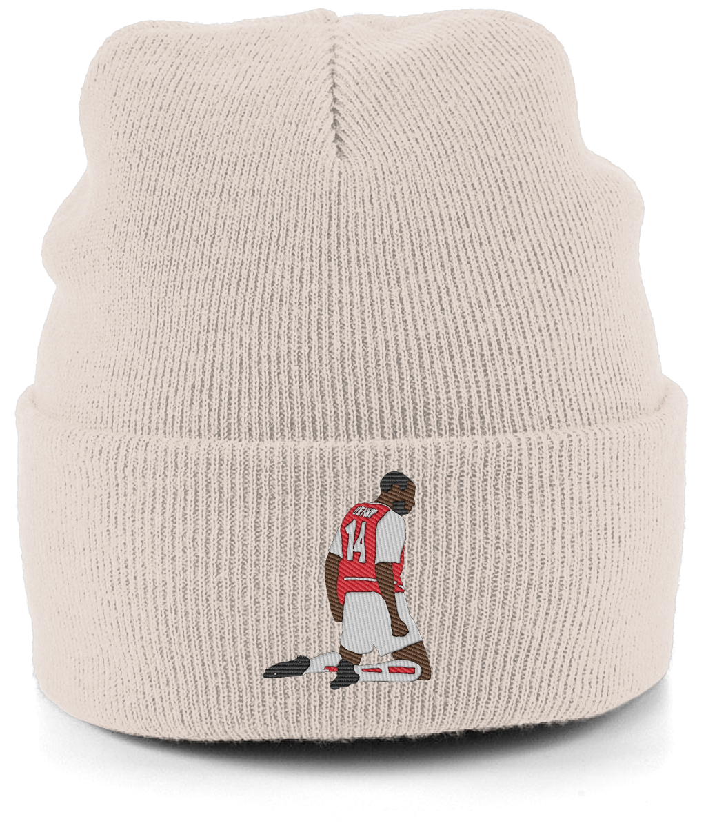Thierry Henry Knee Slide embroidered Arsenal beanie in Sand, Legends in Thread