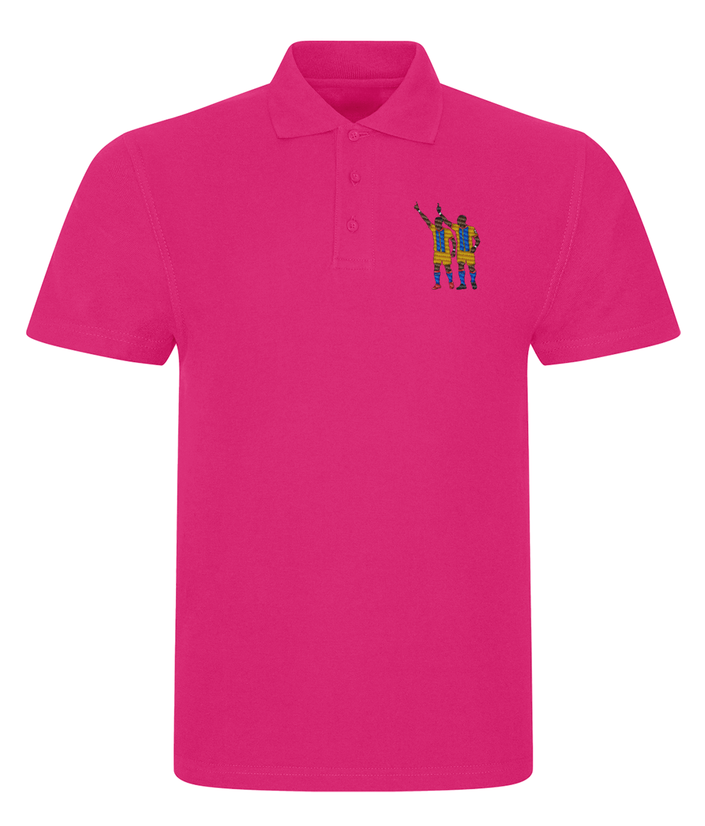 Zaha & Bolasie embroidered Crystal Palace polo in Fuchsia, Legends in Thread