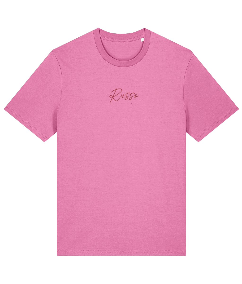 Russo Embroidery embroidered Arsenal cotton tee in Bubble Pink, Legends in Thread