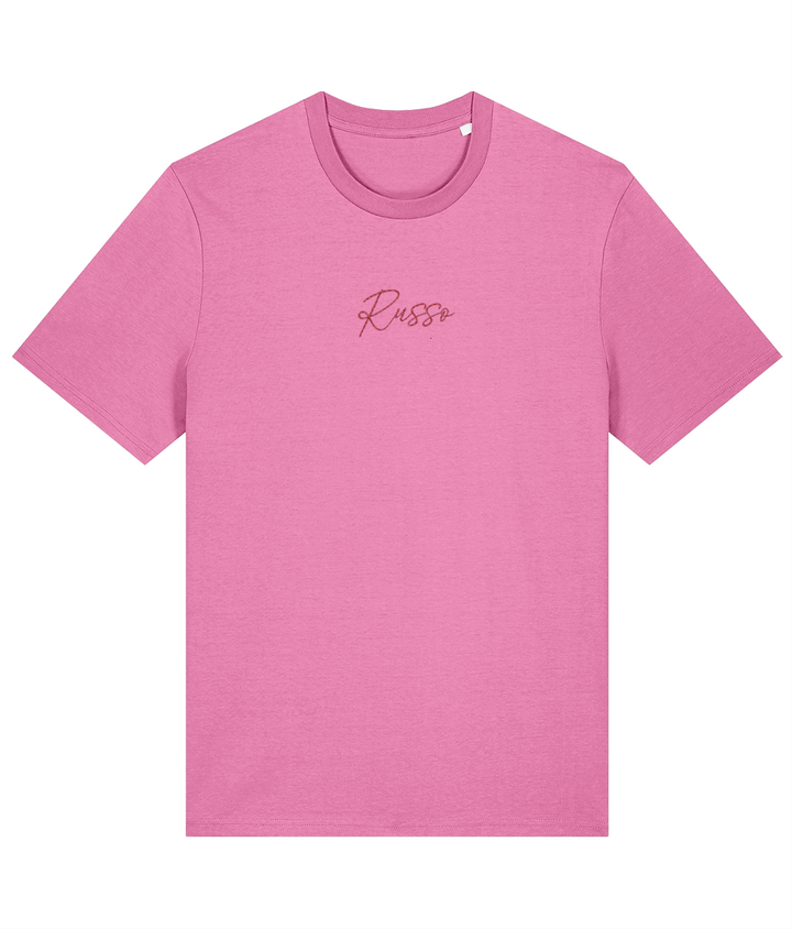Russo Embroidery embroidered Arsenal cotton tee in Bubble Pink, Legends in Thread