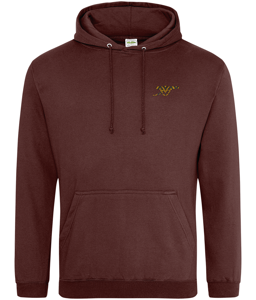 Bruised Banana embroidered Arsenal hoodie in Chocolate Fudge Brownie, Legends in Thread