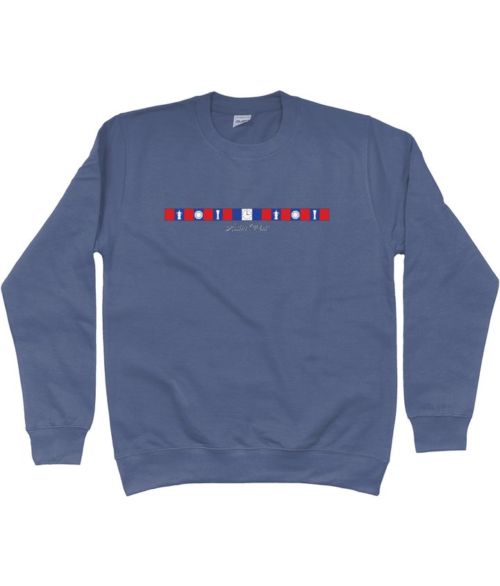 Arthur Wait Fascia Inspired printed Crystal Palace sweatshirt in Airforce Blue, Legends in Thread