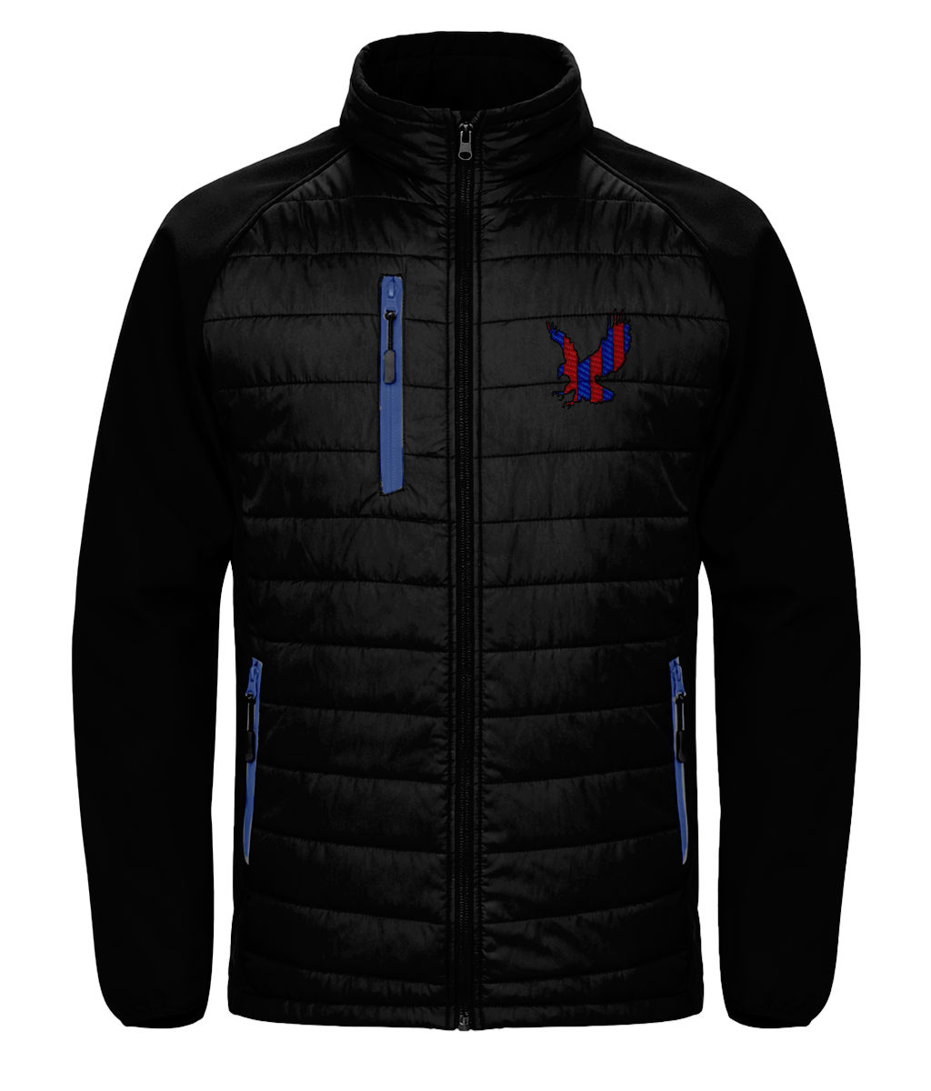 Red and Blue Striped Eagle embroidered Crystal Palace softshell jacket in Black/Royal, Legends in Thread