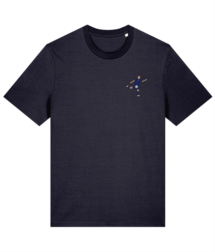 Iniesta World Cup Goal embroidered Spain cotton tee in French Navy, Legends in Thread