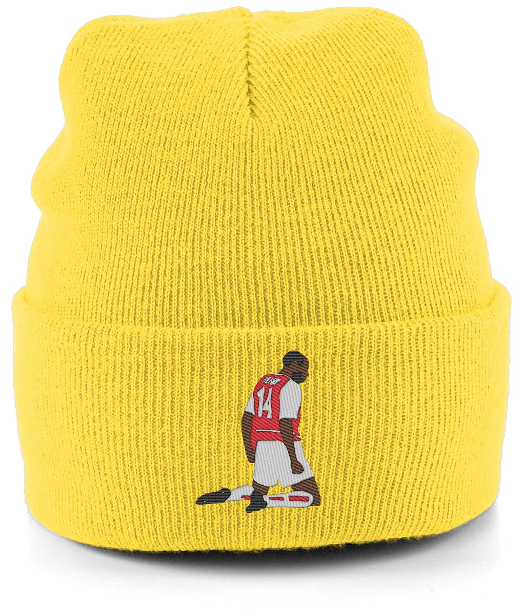 Thierry Henry Knee Slide embroidered Arsenal beanie in Yellow, Legends in Thread
