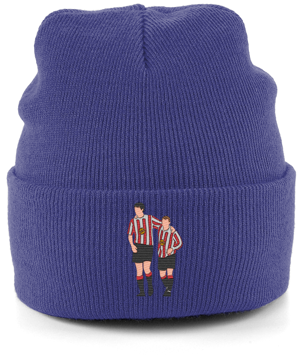 Niall Quinn and Kevin Phillips embroidered Sunderland beanie in Heather Navy, Legends in Thread