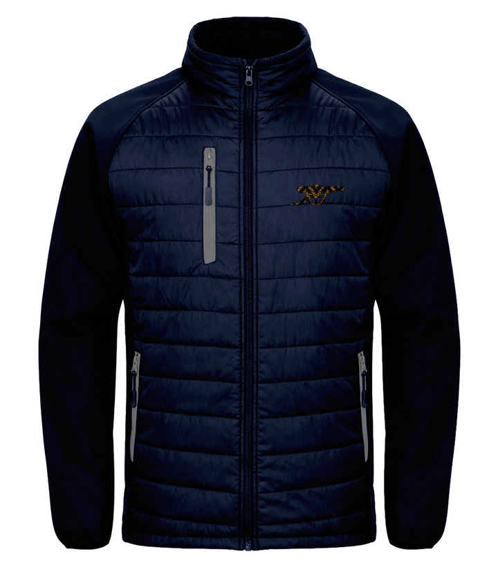 Bruised Banana embroidered Arsenal softshell padded jacket in Navy/Grey, Legends in Thread