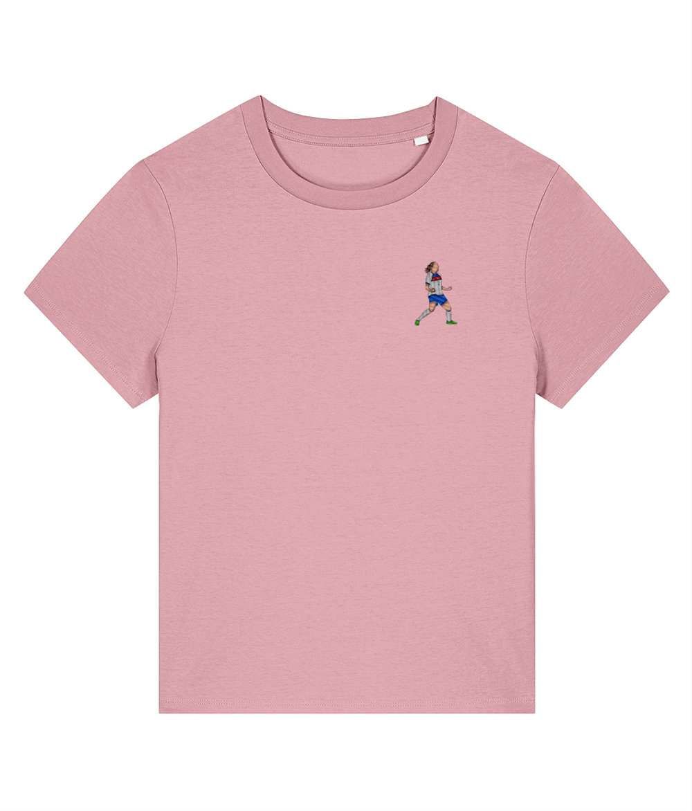 Ladies Lucy Bronze Celebration embroidered England Lionesses ladies fit t-shirt in Cotton Pink, Legends in Thread
