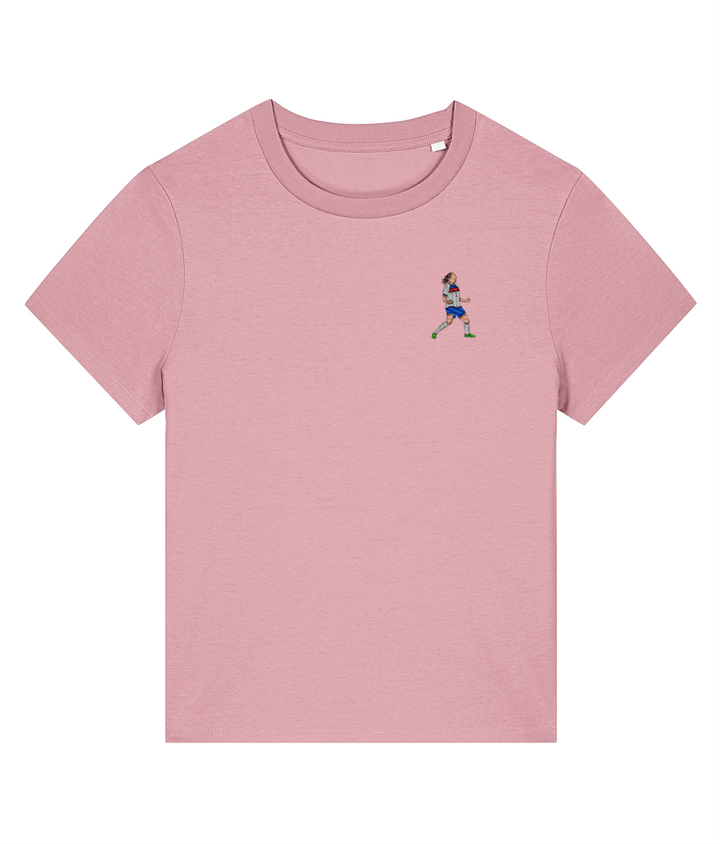 Ladies Lucy Bronze Celebration embroidered England Lionesses ladies fit t-shirt in Cotton Pink, Legends in Thread