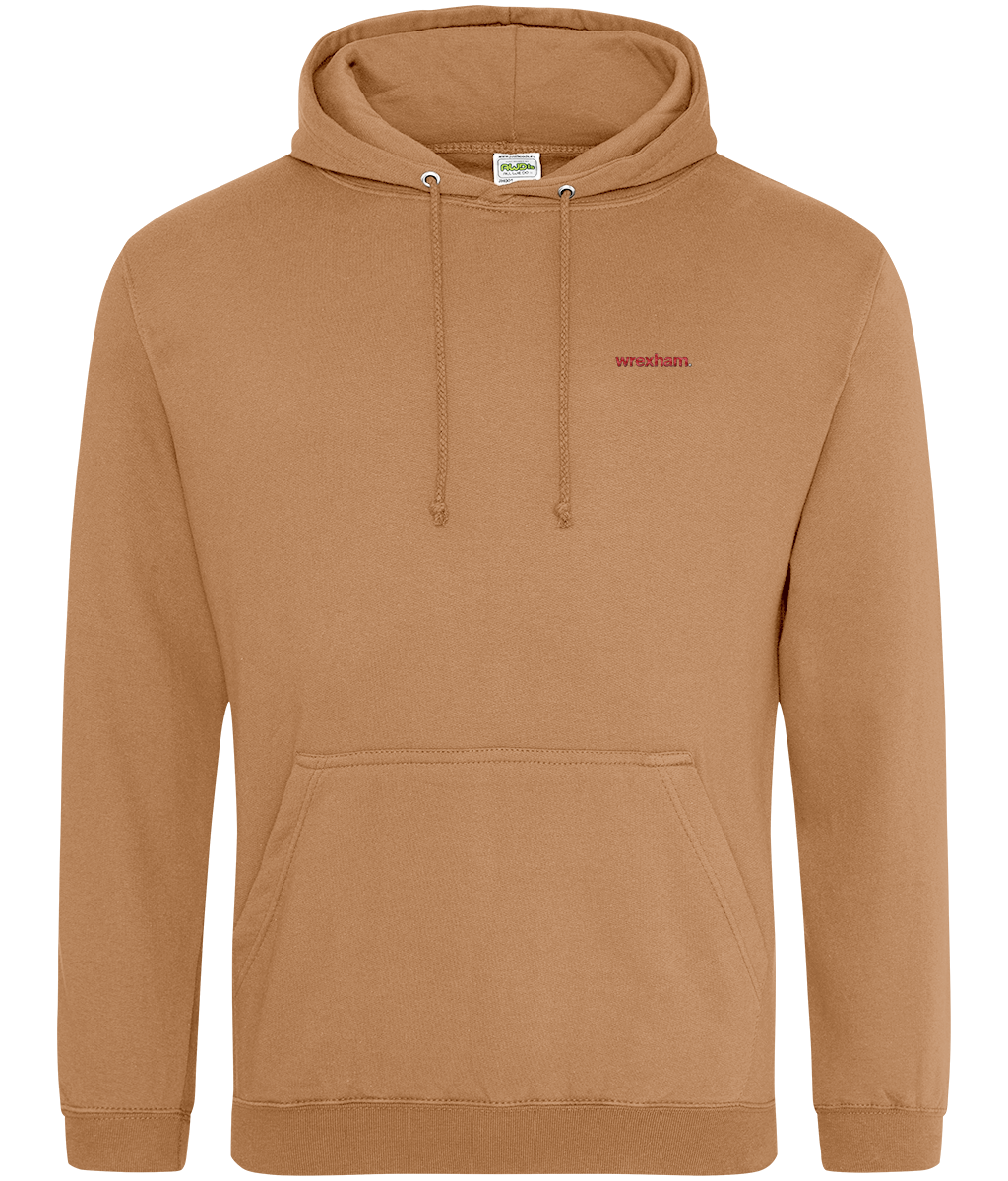 wrexham. embroidered Wrexham hoodie in Caramel Latte, Legends in Thread
