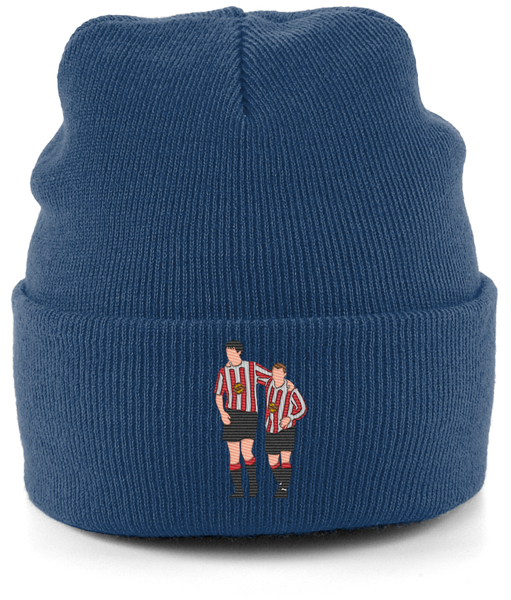 Niall Quinn and Kevin Phillips embroidered Sunderland beanie in Oxford Navy, Legends in Thread