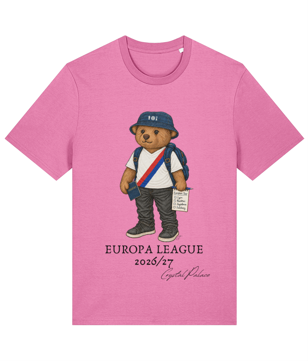 Selby the Bear Europa Tour printed Crystal Palace cotton tee in Bubble Pink, Legends in Thread