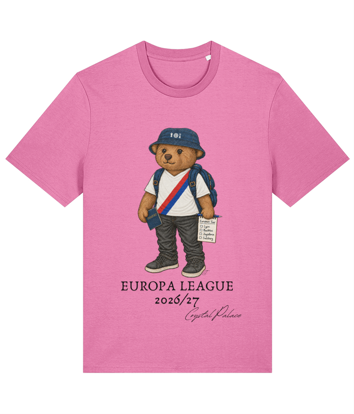 Selby the Bear Europa Tour printed Crystal Palace cotton tee in Bubble Pink, Legends in Thread