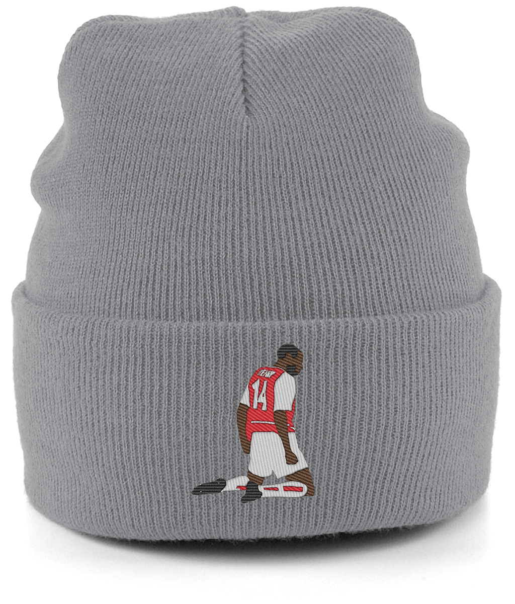 Thierry Henry Knee Slide embroidered Arsenal beanie in Antique Grey, Legends in Thread