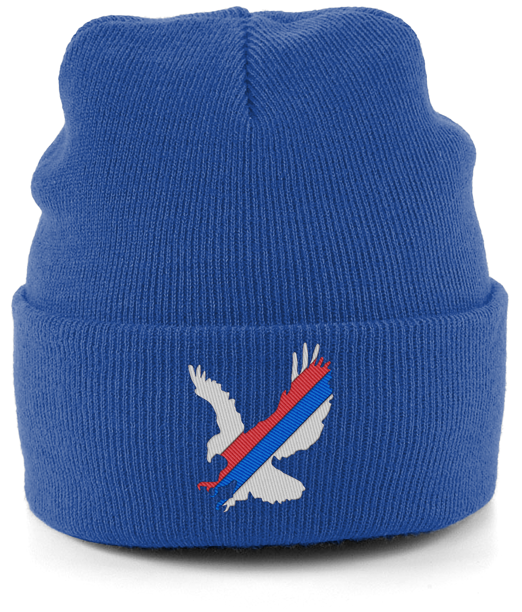 White Eagle Sash embroidered Crystal Palace beanie in Bright Royal, Legends in Thread