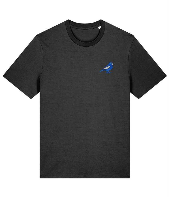 Cardiff Bluebird embroidered Cardiff City cotton tee in Dark Heather Grey, Legends in Thread