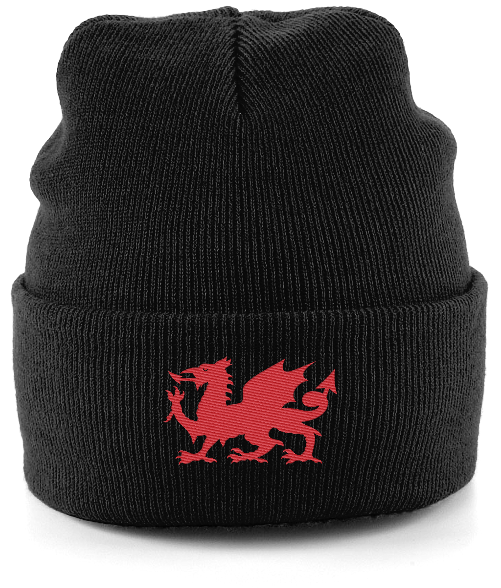 Wrexham Welsh Dragon embroidered Wrexham beanie in Black, Legends in Thread