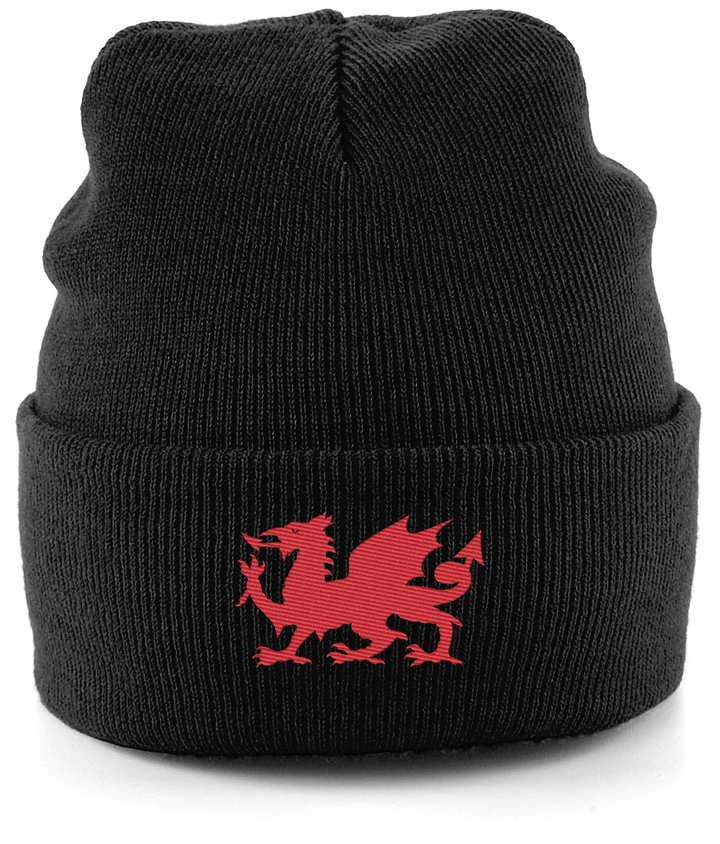 Wrexham Welsh Dragon embroidered Wrexham beanie in Black, Legends in Thread