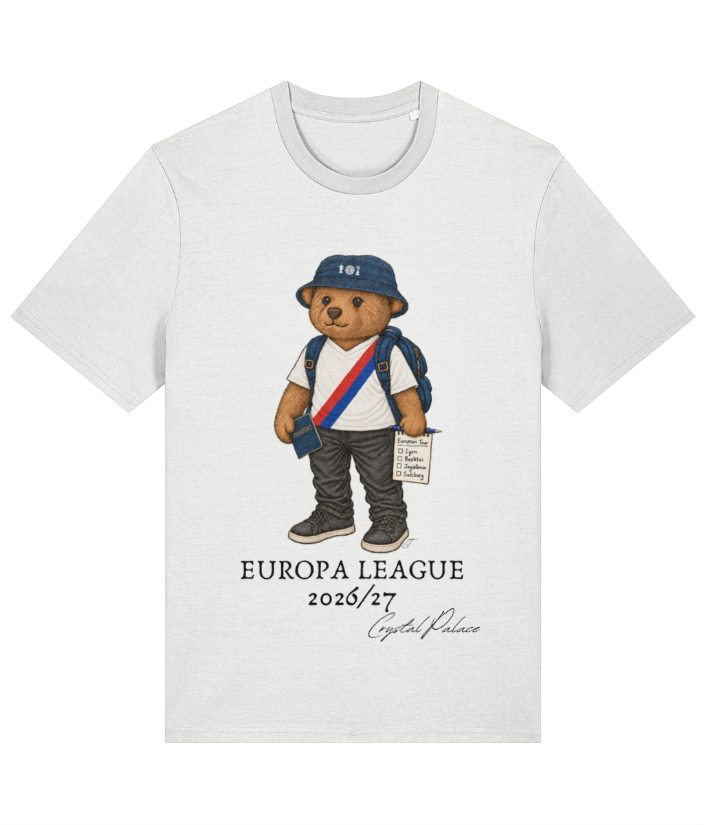 Selby the Bear Europa Tour printed Crystal Palace cotton tee in White, Legends in Thread