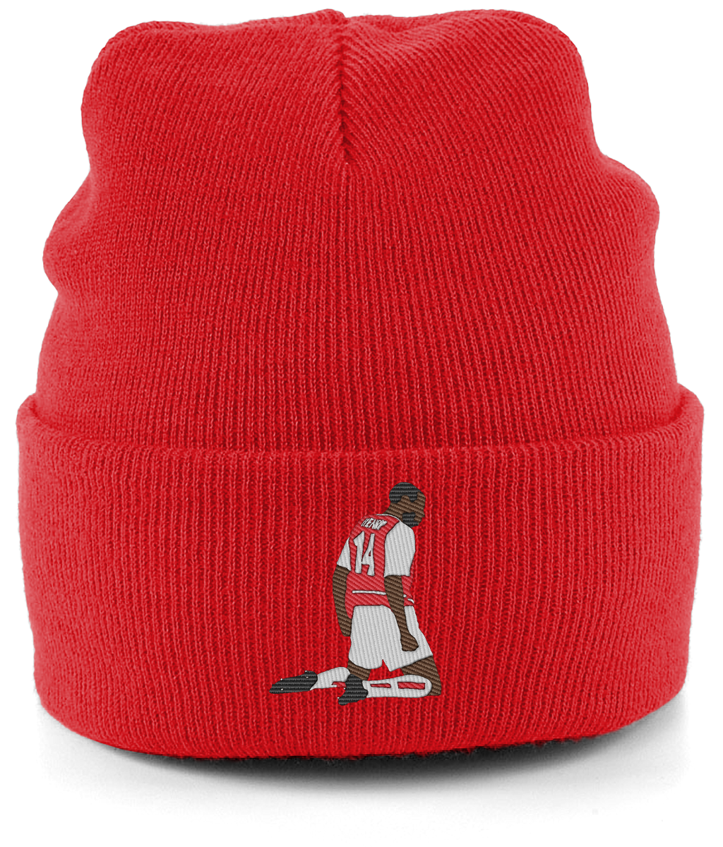 Thierry Henry Knee Slide embroidered Arsenal beanie in Fire Red, Legends in Thread