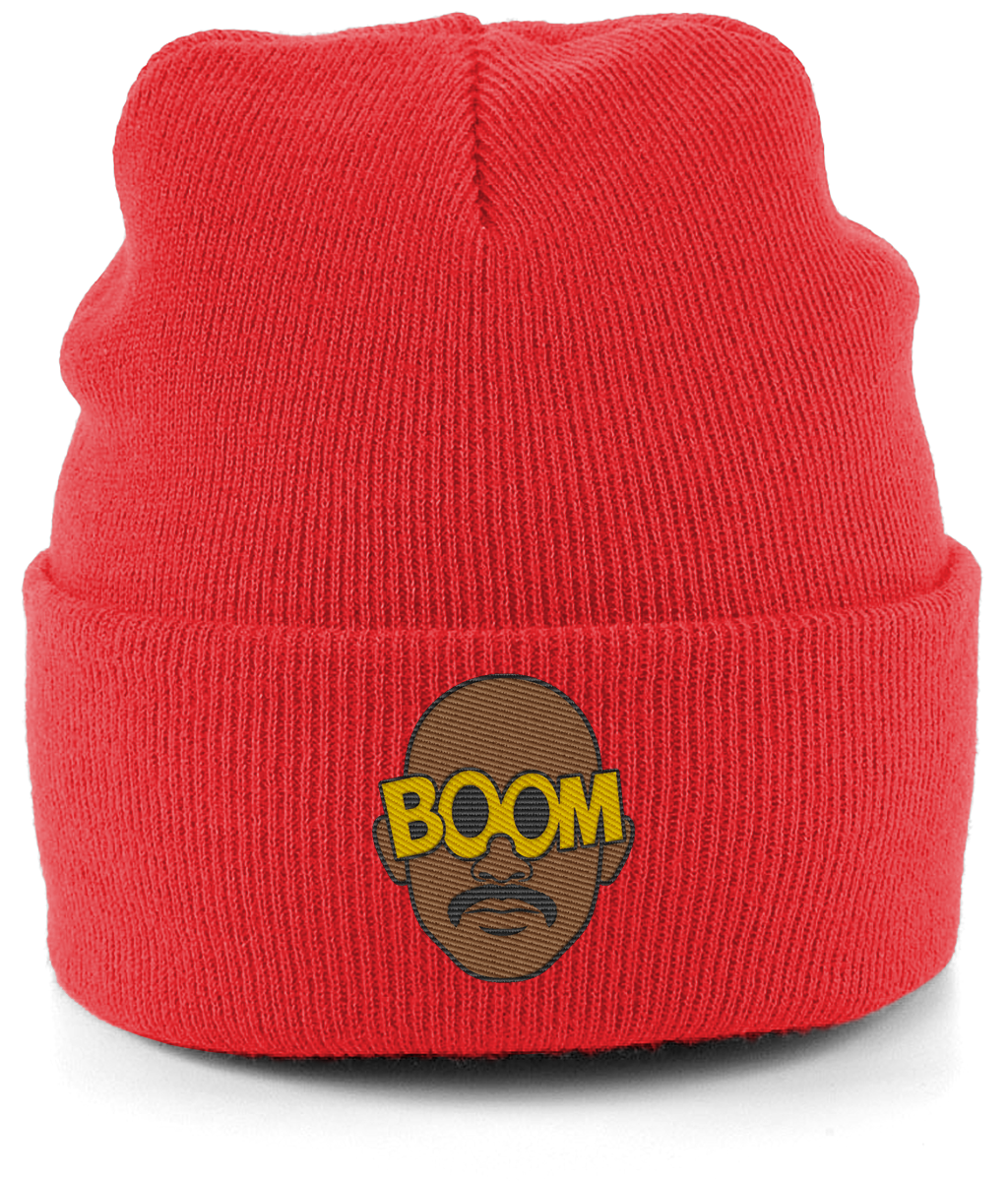 Mateta Boom Glasses embroidered Crystal Palace beanie in Bright Red, Legends in Thread