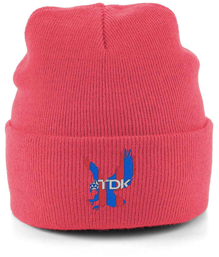 TDK Eagle embroidered Crystal Palace beanie in Coral, Legends in Thread
