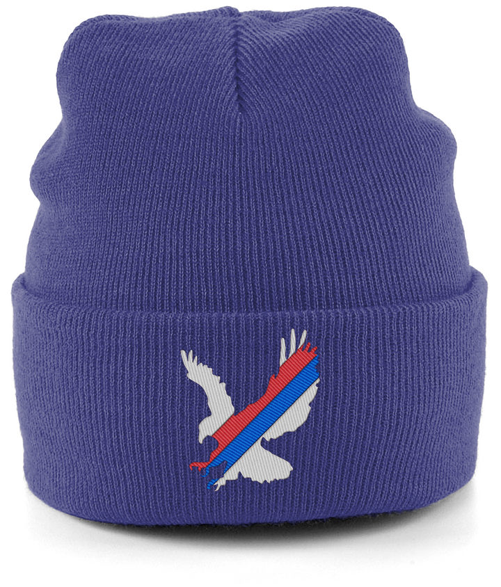 White Eagle Sash embroidered Crystal Palace beanie in Heather Navy, Legends in Thread