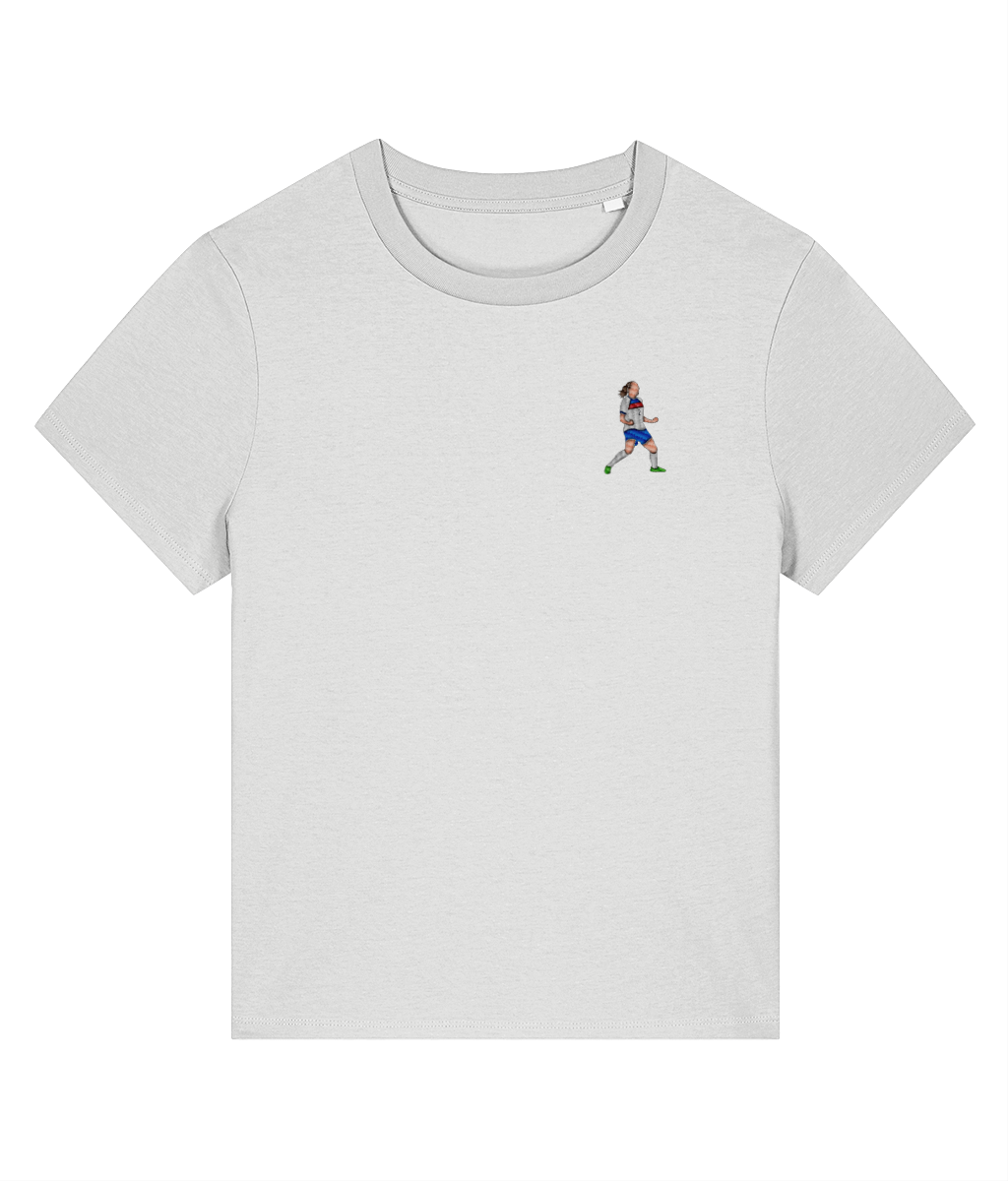 Ladies Lucy Bronze Celebration embroidered England Lionesses ladies fit t-shirt in White, Legends in Thread