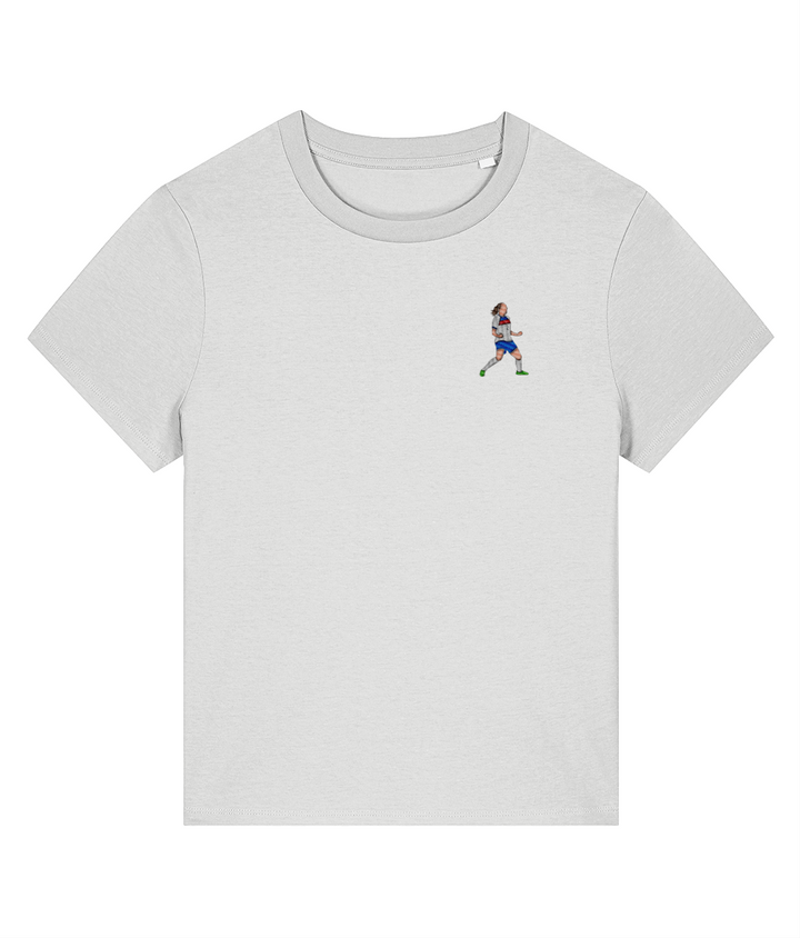 Ladies Lucy Bronze Celebration embroidered England Lionesses ladies fit t-shirt in White, Legends in Thread