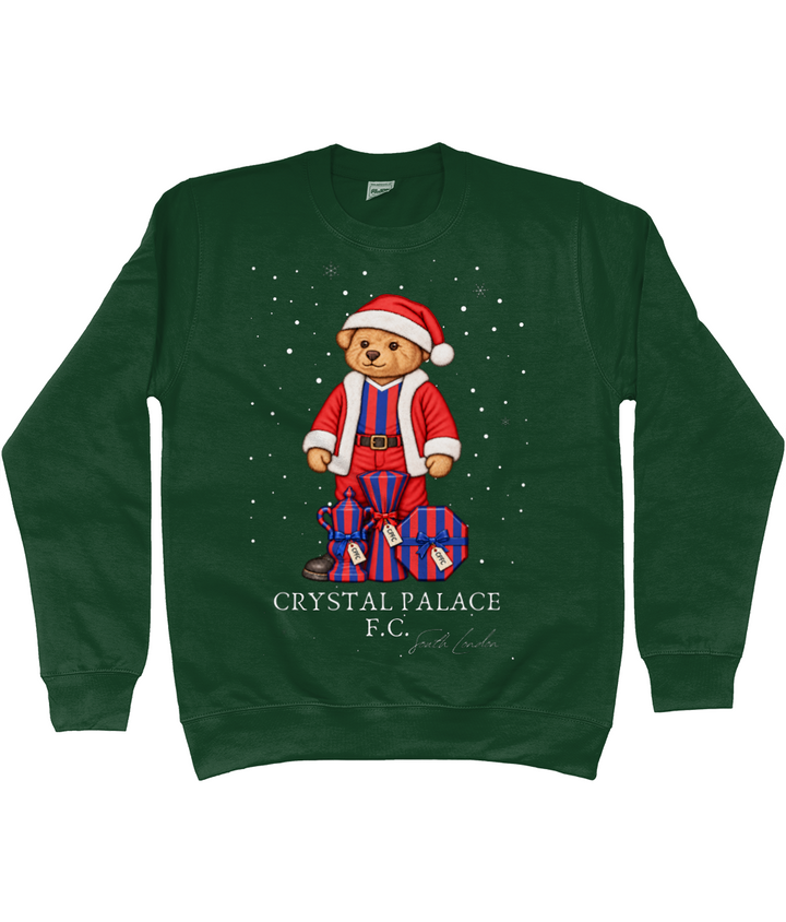 Selby the Bear at Christmas printed Crystal Palace sweatshirt in Forest, Legends in Thread