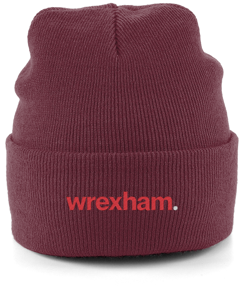 wrexham. embroidered Wrexham beanie in Burgundy, Legends in Thread