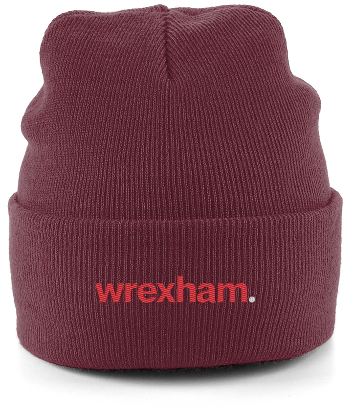 wrexham. embroidered Wrexham beanie in Burgundy, Legends in Thread