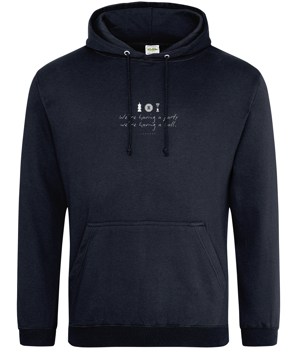 We're Having a Party, We're Having a Ball printed Crystal Palace hoodie in Navy Smoke, Legends in Thread