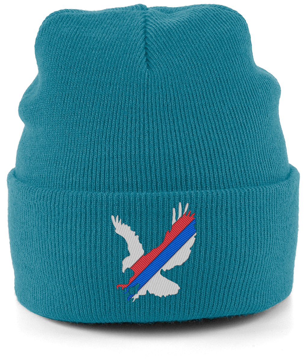 White Eagle Sash embroidered Crystal Palace beanie in Teal, Legends in Thread