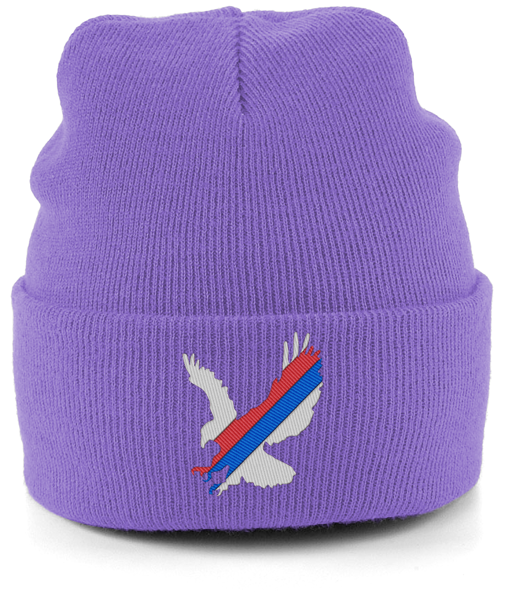 White Eagle Sash embroidered Crystal Palace beanie in Violet, Legends in Thread